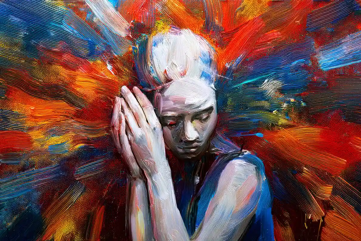 an abstract oil painting of a person experiencing depression and